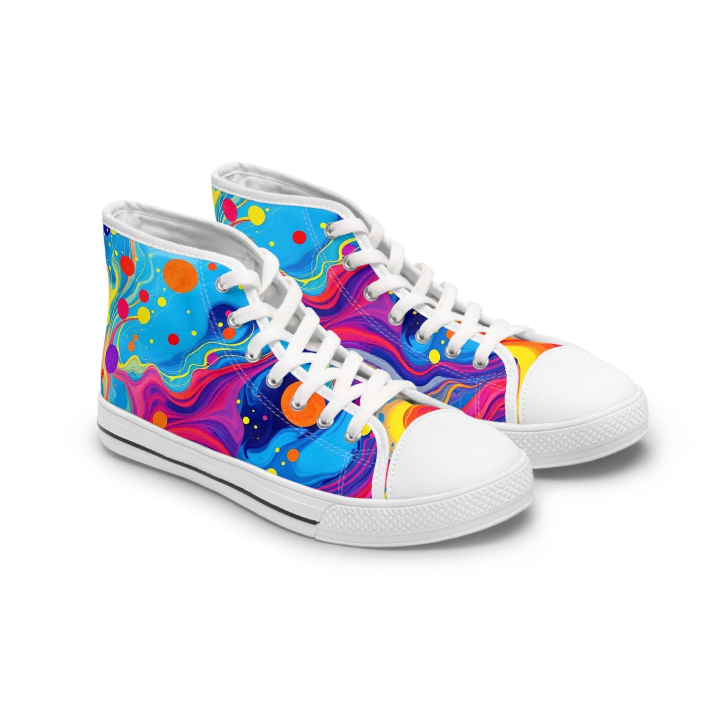 Colorful High Top Sneakers with Abstract Design, Unique Sneakers for Women, Trendy Artistic Footwear, Fashionable High Tops, Perfect [...]