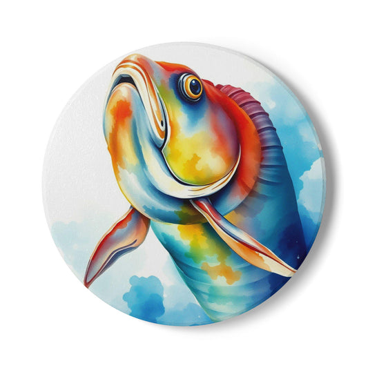 Colorful Fish Art Ceramic Coaster, Fun Home Décor, Kitchen Table Accessory, Unique Gift, Housewarming, Fishing Lover Gift