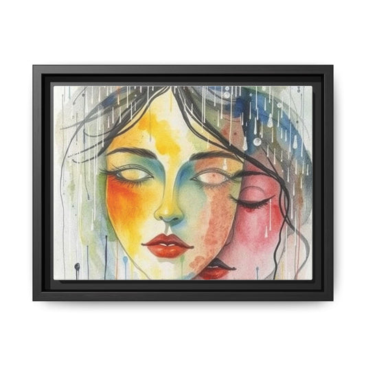 Colorful Watercolor Faces Framed Canvas Art, Abstract Wall Decor, Modern Home Decor, Unique Art Piece, Gift for Her, Artistic Living Space