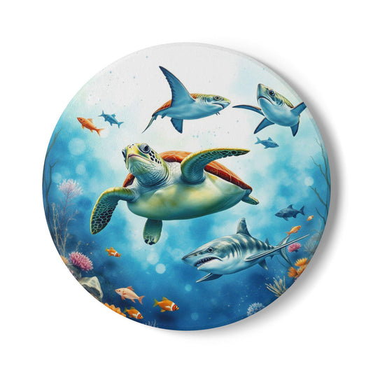Ocean Life Ceramic Coaster Set - Turtle Shark Design, Beach Decor, Coastal Home, Kitchen Accessory, Gift for Ocean Lovers